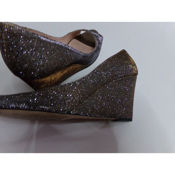 Kate Spade New York glitter peep toe wedge heels 8 1/2 B evening party work - Picture 5 of 6